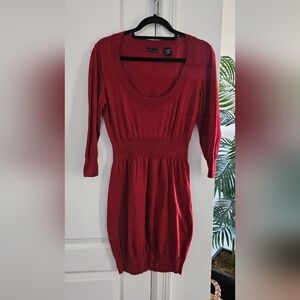 Cashmere Moda International Deep Red Long Sweater Sleeve Dress